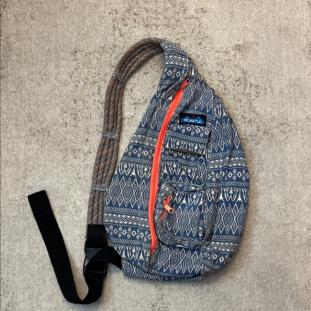 KAVU Blue and Neon Orange Patterned cross body shoulder bag